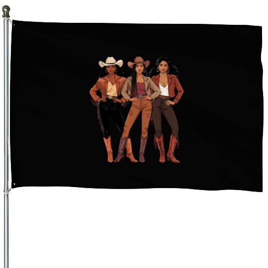 Black African American Cowgirl Rodeo House Flags