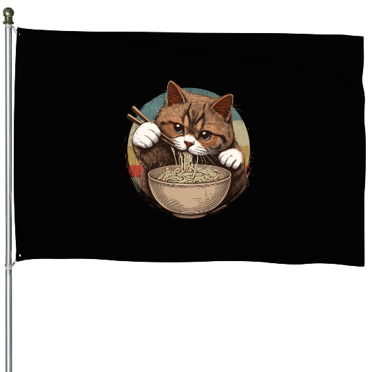 Vintage Noodle Cat,Ramen Foodie Lover House Flags