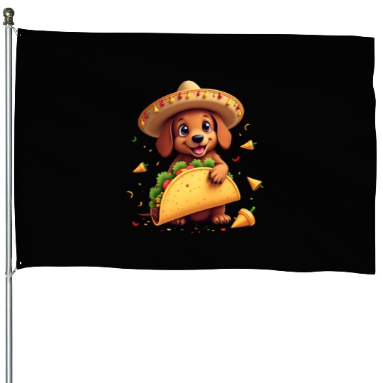 Taco Puppy Fiesta Sombrero Fun Cinco de mayo House Flags