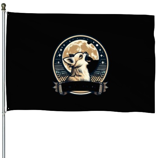 chihuahua-howling-vintage-moon-vector-House Flags-desig