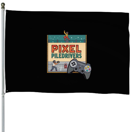 Pixel Piledrivers Vintage Wrestling Game House Flags