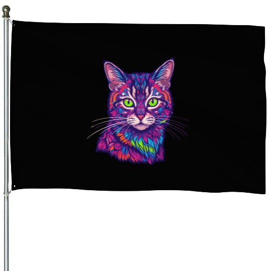 psychedelic cat illustration House Flags