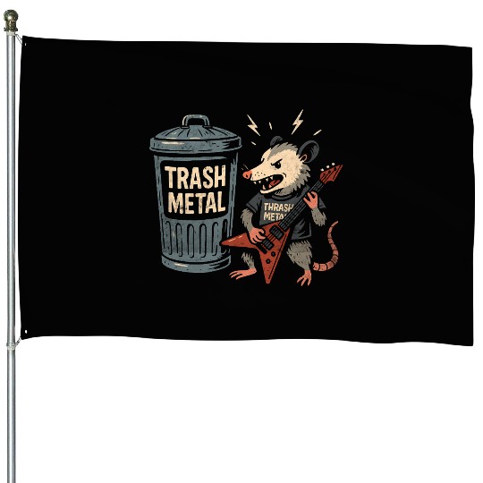 Funny Opossum Thrash Metal Guitar Vintage Pun House Flags