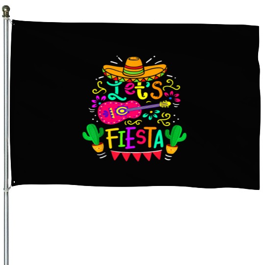 Let's Fiesta Cinco De Mayo Mexican Party Guitar Lo House Flags