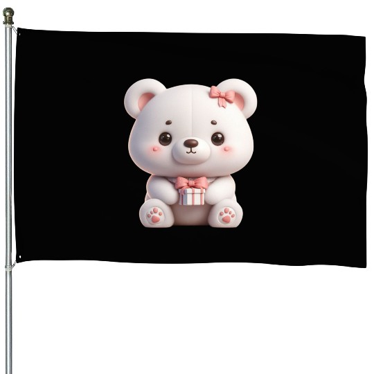 Sweet Teddy Bear and Gift Box House Flags