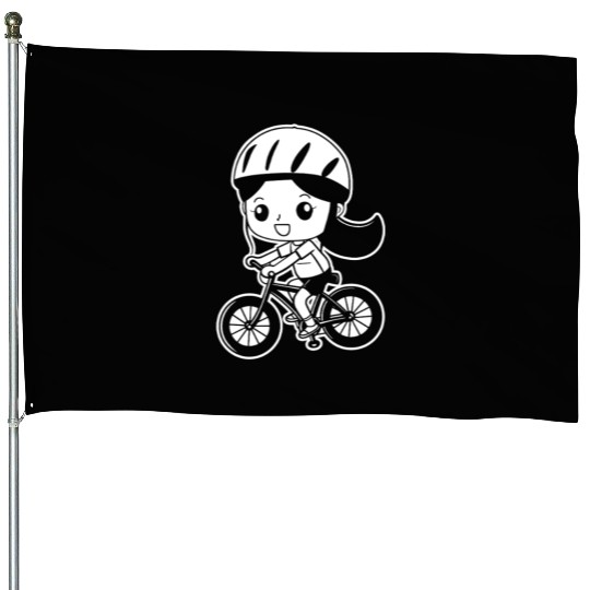Cycling Girl Comic Style House Flags