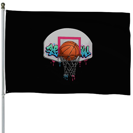 Graffiti Basketball Hoop Neon Drip T‑House Flags