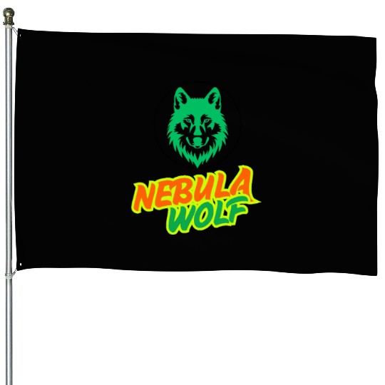Nebula Wolf – Vibrant Rasta Gradient Wolf Graphic House Flags