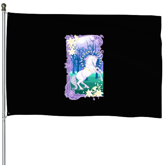 Unicorn fantasy lilac moon House Flags