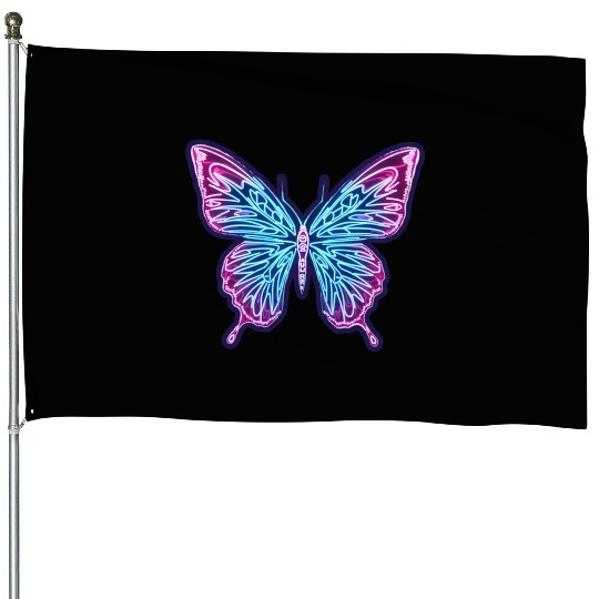 Neon Butterfly House Flags