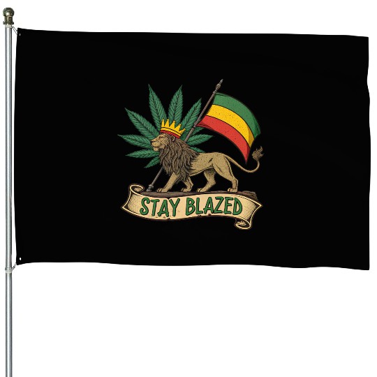 Stay Blazed Lion of Judah Rasta Flag and Weed Leaf House Flags