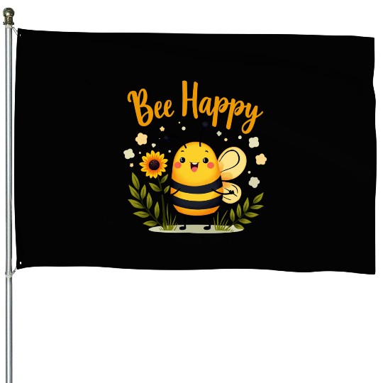 Happy Beekeeping Bee with Sunflower Joy House Flags