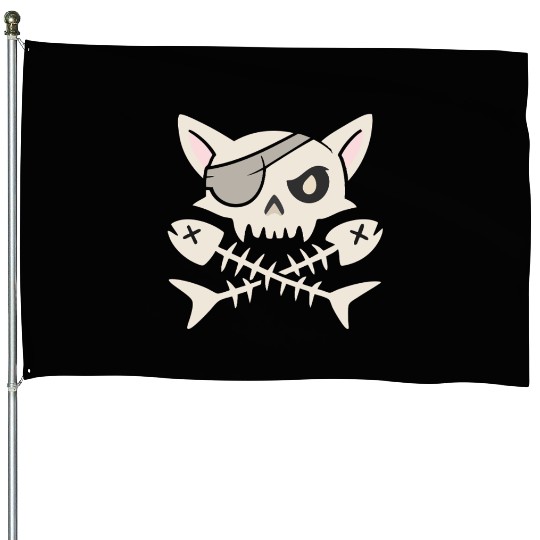 Cat Pirate Skull Funny Captain Cat Gift House Flags