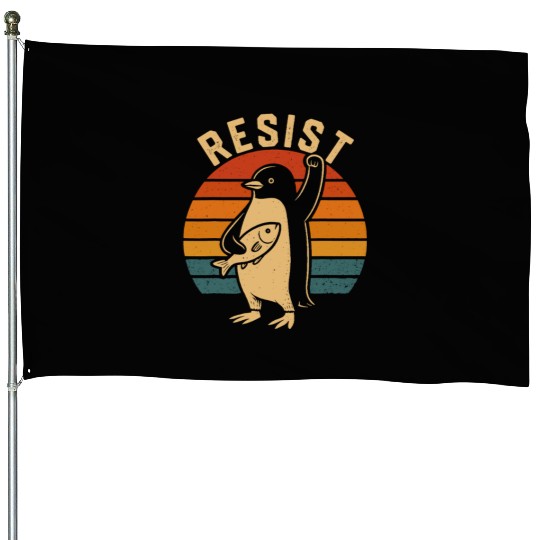 Funny Protest Against Tariffs Resist Penguin House Flags