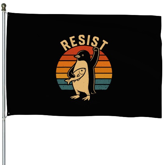 Funny Protest Against Tariffs Resist Penguin House Flags