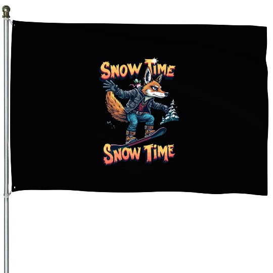 Snow Time Snowboarding Fox Adventure Artwork House Flags