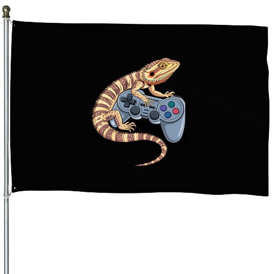 Video Gaming Gamer Pogona Reptile Bearded Dragon House Flags