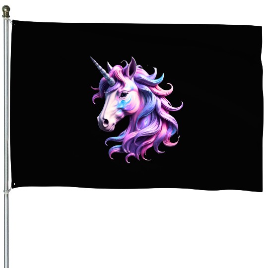 Magical Rainbow Unicorn Illustration House Flags