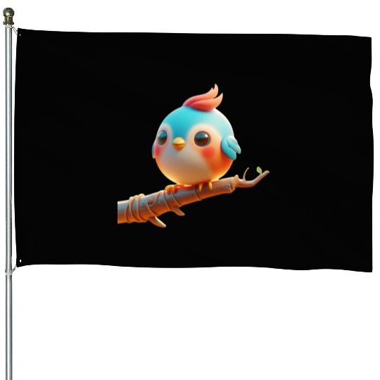 Cute Little Bird Perched on a Branch House Flags