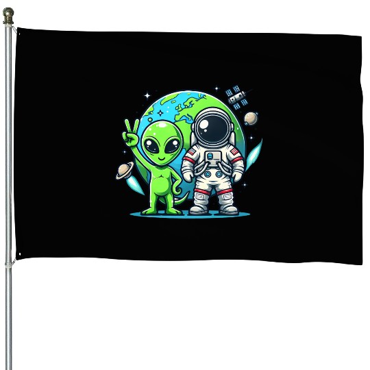 Alien Astronauts In Space House Flags