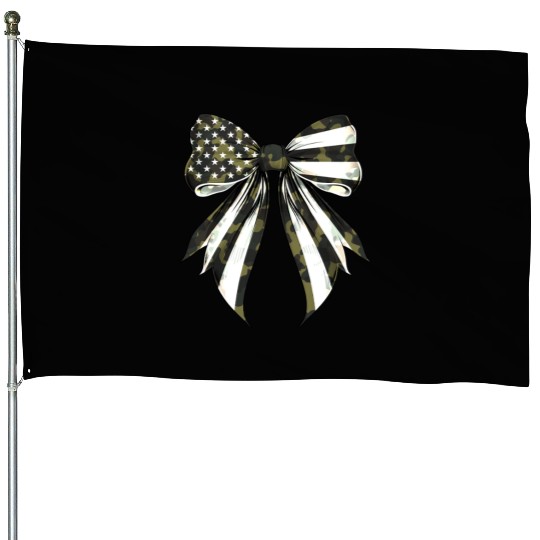 Coquette Bow Camouflage US Flag Pride Patriotic House Flags