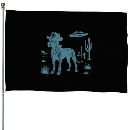 Great Dane Dog Cowboy Vintage UFO Western Country House Flags