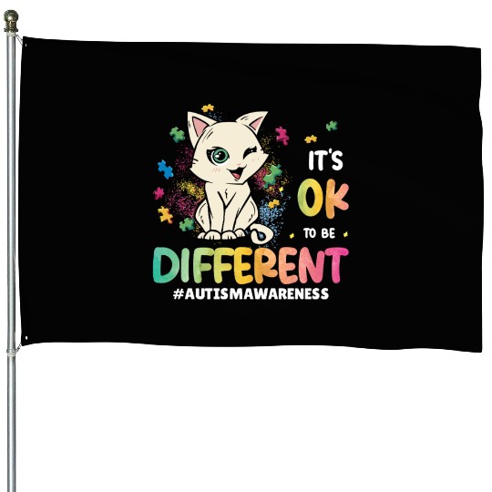Support Autistic Adults Kids Autism Different Cat House Flags