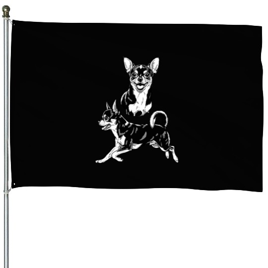 Chihuahua Lover's Delight: Dynamic Duo in Black House Flags