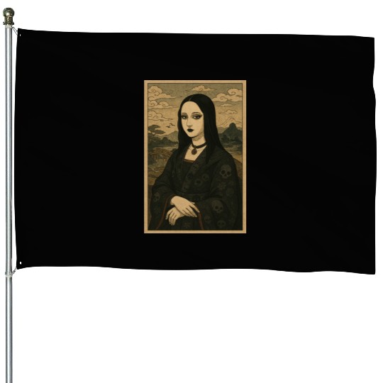 Gothic Geisha Mona Lisa Ukiyo-e Portrait with House Flags