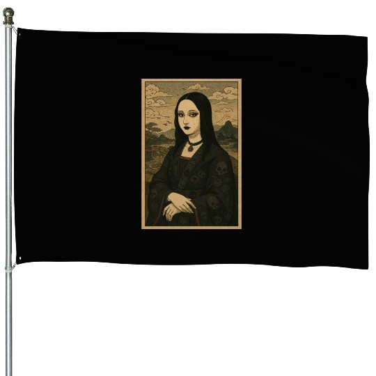 Gothic Geisha Mona Lisa Ukiyo-e Portrait with House Flags