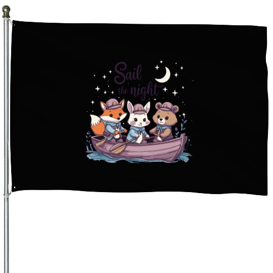 Sail the Night Whimsical Animal House Flags