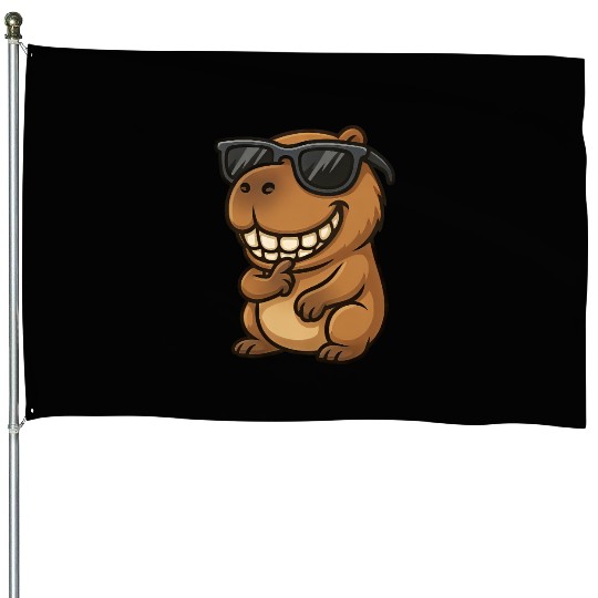 Cool capybara guinea pig sunglasses smile House Flags