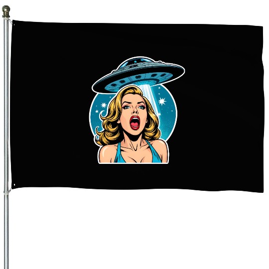 Sexy girl is afraid of alien abduction. House Flags