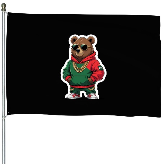 Hip-Hop Bear Swag - Urban Cartoon Character House Flags