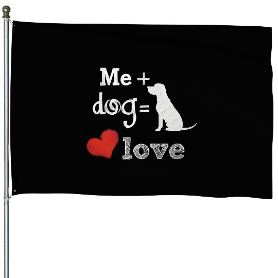 a dog and a red heart love House Flags