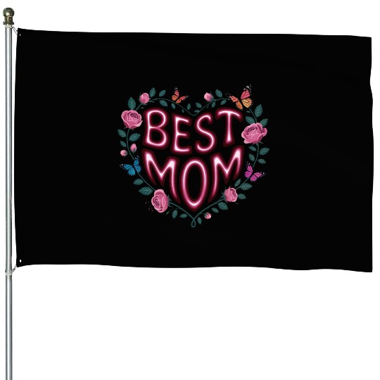 Trendy Best Mom Ever, Mother's Day Heart Floral House Flags