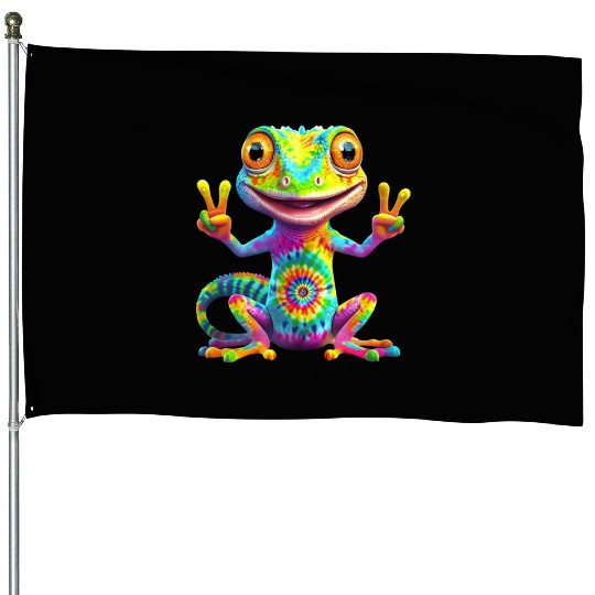 Peace, Love & Lizards – Tie-Dye Gecko Vibes House Flags
