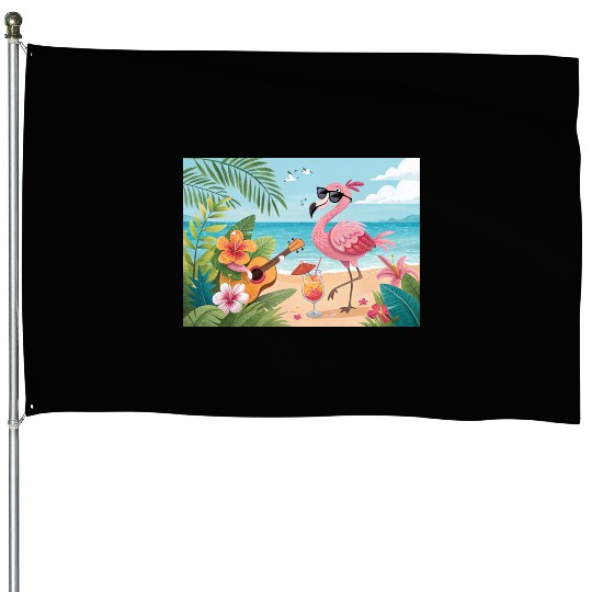 Tropical flamingo party House Flags