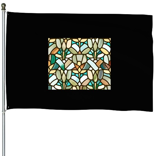 Abstract Floral Stained Glass Pattern - Art Deco House Flags