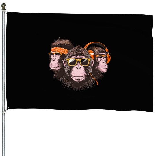 Cool Monkey Trio with Headphones and Sunglasses House Flags