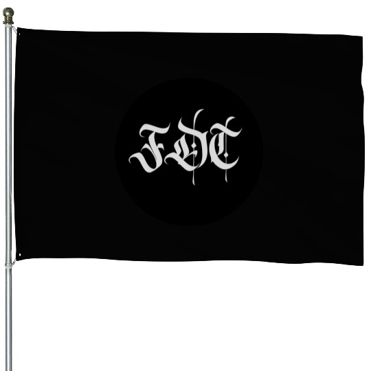 Ornate Gothic Lettering FDT in Light Grey on Black House Flags
