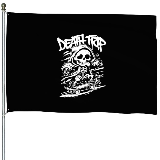 Skeleton Skateboard Gothic Punk Street Art House Flags