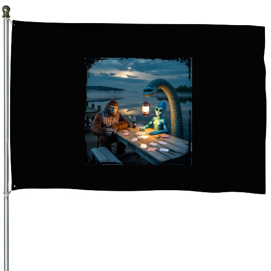 Cryptid Poker Night on Loch Ness - Bigfoot, House Flags