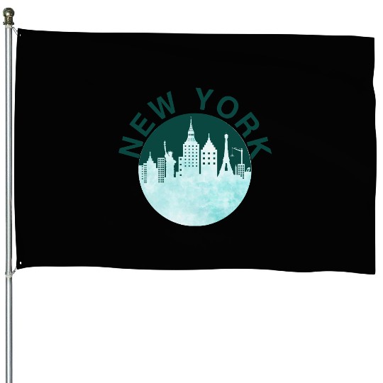 New York City Retro Skyline Graphic, Urban Street House Flags