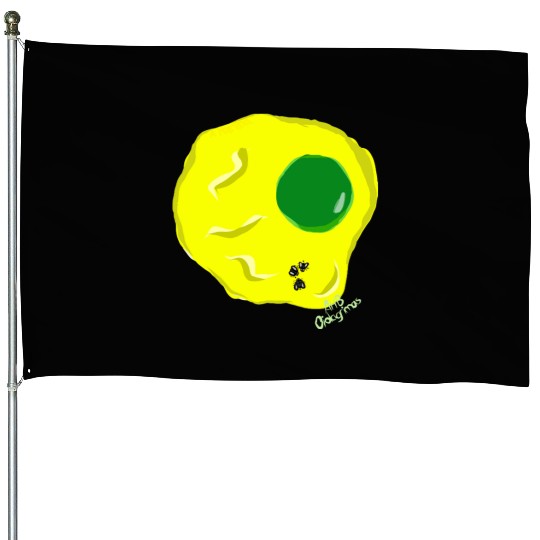 Yellow and green fried egg and flies House Flags