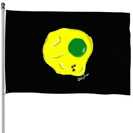 Yellow and green fried egg and flies House Flags