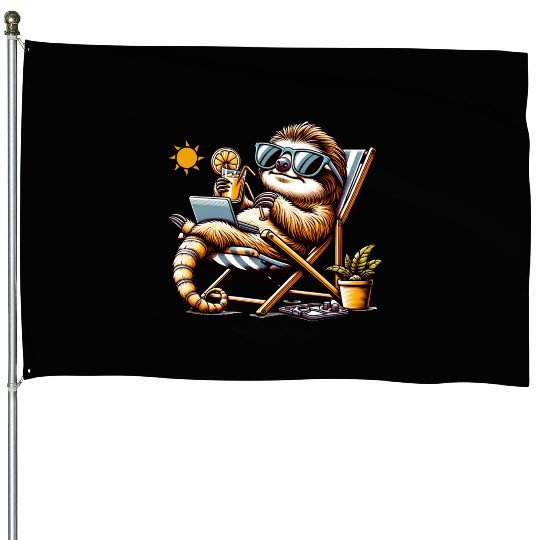 Chill Sloth Vacation Vibes – Funny Relaxed Animal House Flags