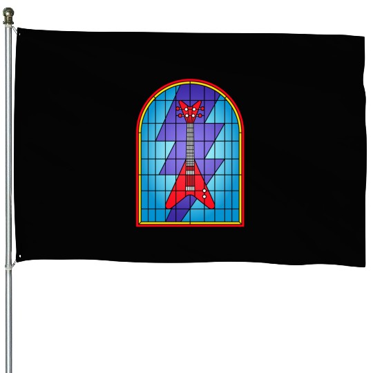 Stained Glass Art Electric Guitar House Flags
