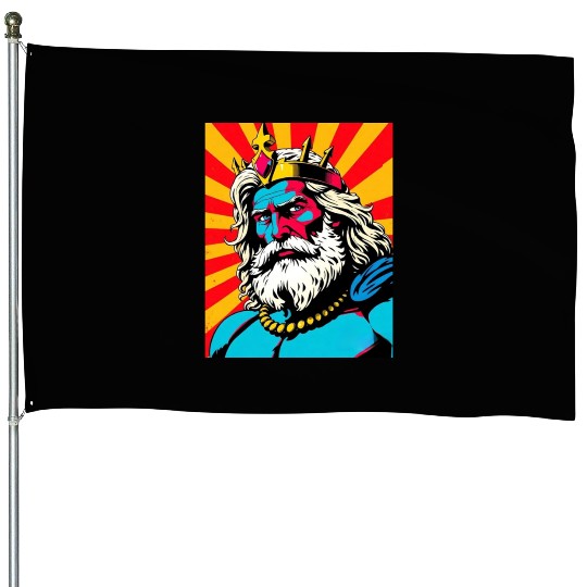 Bold Pop Art Zeus – Colorful Greek God Illustratio House Flags