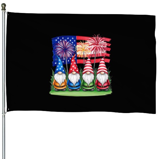 Patriotic Gnomes Fireworks American Flag House Flags